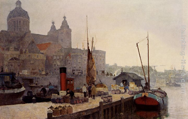 A View Of Amsterdam With The St. Nicolaas Church painting - Cornelis Vreedenburgh A View Of Amsterdam With The St. Nicolaas Church art painting